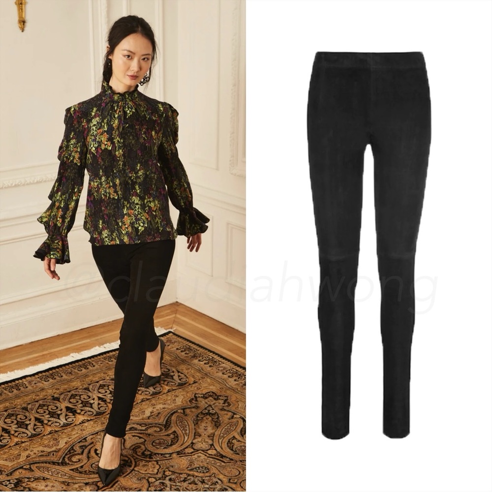 CHARLOTTE BRODY Suede Leather Leggings in Black